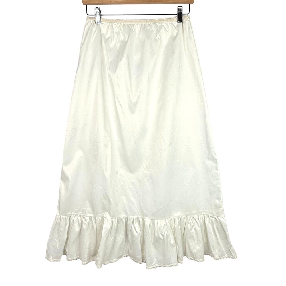 Vintage 70s Opalaire Dupon Antron III Long White Skirt Slip WIth Ruffle Hem M - Picture 1 of 6